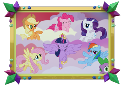 Size: 1537x1080 | Tagged: safe, artist:3d thread, derpibooru import, applejack, fluttershy, pinkie pie, rainbow dash, rarity, spike, twilight sparkle, twilight sparkle (alicorn), alicorn, dragon, earth pony, pegasus, pony, unicorn, castle sweet castle, /mlp/, 3d, 3d model, 4chan, blender, bust, crystal, female, mane six, mare, portrait