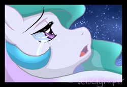 Size: 1280x886 | Tagged: safe, artist:velocityraptor, princess celestia, alicorn, pony, crying, lullaby for a princess, night, solo, stars