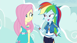 Size: 1920x1080 | Tagged: safe, derpibooru import, screencap, fluttershy, rainbow dash, better together, equestria girls, rollercoaster of friendship, geode of super speed, magical geodes