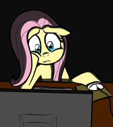 Size: 1200x1338 | Tagged: safe, artist:narbarnar, fluttershy, pegasus, pony, computer, crying, female, internet, mare, reaction image, sad, solo