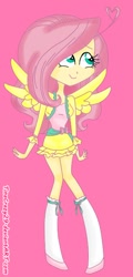 Size: 306x640 | Tagged: safe, artist:tinacrazy29, fluttershy, human, breasts, clothes, delicious flat chest, flattershy, humanized, skinny, skirt, solo, winged humanization