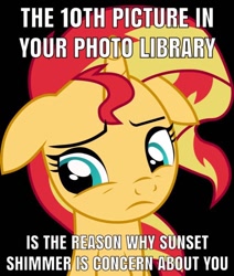 Size: 636x750 | Tagged: safe, sunset shimmer, bronybait, engrish, image macro, meme, sad, solo, vector