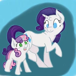 Size: 398x398 | Tagged: safe, artist:alarious, rarity, sweetie belle, pony, unicorn, female, filly, mare, open mouth