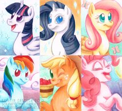 Size: 1024x935 | Tagged: safe, artist:solitaryzombie, derpibooru import, applejack, fluttershy, pinkie pie, rainbow dash, rarity, twilight sparkle, twilight sparkle (alicorn), alicorn, earth pony, pegasus, pony, unicorn, female, mane six, mare, traditional art