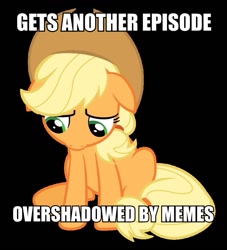 Size: 873x960 | Tagged: safe, applejack, earth pony, pony, leap of faith, cuckolding in the description, drama, drama bait, image macro, meme, op is a cuck, op is trying to start shit, solo