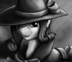 Size: 1600x1371 | Tagged: safe, artist:winternachts, rarity, pony, unicorn, rarity investigates, clothes, detective rarity, female, mare, monochrome, solo, trenchcoat