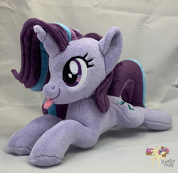 Size: 900x880 | Tagged: safe, artist:ketika, starlight glimmer, pony, unicorn, :p, female, irl, lying down, mare, photo, plushie, prone, silly, smiling, solo, tongue out