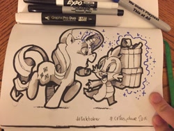 Size: 1280x960 | Tagged: safe, artist:crikeydave, rarity, spike, dragon, pony, unicorn, ink, inktober, traditional art