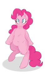 Size: 4000x6048 | Tagged: safe, artist:lisa400, pinkie pie, earth pony, pony, semi-anthro, absurd resolution, belly, belly button, bipedal, cute, diapinkes, looking at you, plump, pudgy pie, raised hoof, simple background, sketch, smiling, solo, transparent background, wide hips