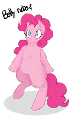 Size: 4000x6048 | Tagged: safe, artist:lisa400, pinkie pie, earth pony, pony, semi-anthro, absurd resolution, belly, belly button, bellyrubs, bipedal, bronybait, cute, dialogue, diapinkes, looking at you, plump, pudgy pie, raised hoof, simple background, sketch, smiling, solo, transparent background, wide hips