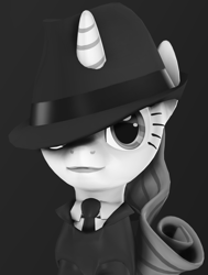 Size: 1704x2250 | Tagged: safe, artist:logand312, rarity, pony, unicorn, rarity investigates, 3d, grayscale, monochrome, solo