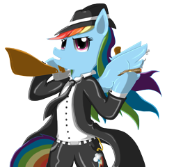 Size: 1585x1521 | Tagged: safe, artist:xaidon, derpibooru import, rainbow dash, pegasus, pony, cigar, gun, mafia, simple background, smoking, solo