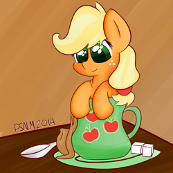 Size: 4000x4000 | Tagged: safe, artist:psalmie, applejack, earth pony, pony, cup, solo, sugarcube