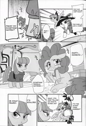 Size: 1035x1514 | Tagged: safe, artist:akira bano, derpibooru import, maud pie, pinkie pie, rainbow dash, rarity, earth pony, pegasus, pony, unicorn, comic:the great detective rarity, comic, crying, detective rarity, doujin, japanese reading order, monochrome, translation