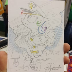 Size: 640x640 | Tagged: safe, artist:andypriceart, derpibooru import, rainbow dash, pegasus, pony, clothes, dream, dress uniform, drool, hat, majestic, majestic as fuck, sleeping, snoring, traditional art, uniform, wonderbolts dress uniform, zzz