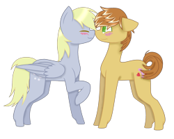 Size: 2456x1960 | Tagged: safe, artist:otakuchicky1, derpy hooves, feather bangs, earth pony, pegasus, pony, hard to say anything, blushing, crack shipping, derpybangs, eyes closed, female, male, mare, shipping, stallion, straight