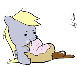 Size: 594x517 | Tagged: safe, artist:atryl, editor:jamalleymall, derpy hooves, pegasus, pony, cute, donut, female, food, simple background, solo, white background