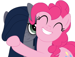 Size: 2544x1952 | Tagged: safe, artist:reitanna-seishin, pinkie pie, oc, oc:minkie pie, earth pony, pony, female, hug, obsidian pie, sisterly love, sisters