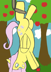 Size: 2480x3508 | Tagged: safe, artist:pwnypony db, fluttershy, pegasus, pony, apple, caught, snare, trapped