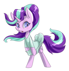 Size: 3000x3084 | Tagged: safe, artist:kovoranu, starlight glimmer, pony, unicorn, bipedal, clothes, dress, female, mare, marilyn monroe, open mouth, solo, windswept mane