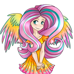 Size: 1024x1024 | Tagged: safe, artist:voilet14, fluttershy, human, humanized, rainbow power, solo, winged humanization