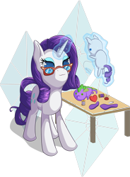 Size: 2880x3903 | Tagged: safe, artist:itresad, rarity, spike, dragon, pony, unicorn, glasses, plushie, rarity plushie, simple background, transparent background