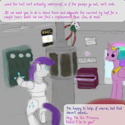 Size: 768x768 | Tagged: safe, rarity, pony, robot, unicorn, cruise, electricity, fuse, trollestia, vocational death cruise