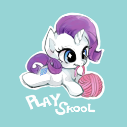 Size: 500x500 | Tagged: safe, artist:wan, rarity, pony, unicorn, behaving like a cat, cute, female, filly, filly rarity, playskool, raribetes, solo, wingding eyes, yarn ball, younger