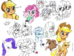 Size: 1024x768 | Tagged: safe, artist:masak9, applejack, fluttershy, pinkie pie, princess celestia, princess luna, rainbow dash, rarity, sweetie belle, winona, alicorn, earth pony, pegasus, pony, unicorn, doodle, translated in the comments