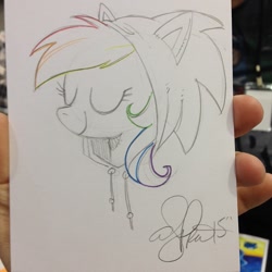 Size: 640x640 | Tagged: safe, artist:andypriceart, derpibooru import, rainbow dash, pegasus, pony, clothes, cosplay, costume, crossover, hoodie, solo, sonic the hedgehog, sonic the hedgehog (series), traditional art