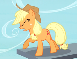 Size: 780x600 | Tagged: safe, screencap, applejack, earth pony, pony, leap of faith, angry, diving board, high dive, solo