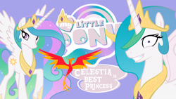 Size: 1920x1080 | Tagged: safe, artist:janswer, edit, philomena, princess celestia, alicorn, pony, best princess, crown, emblem, female, grin, logo, logo edit, looking at you, mare, raised hoof, smiling, solo, spread wings, vector, wallpaper, wide eyes