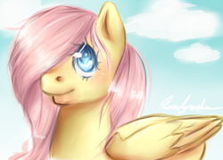 Size: 1000x715 | Tagged: safe, artist:lovely-red-one, fluttershy, pegasus, pony, female, mare, pink mane, solo, yellow coat