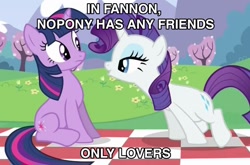 Size: 1165x770 | Tagged: safe, derpibooru import, edit, edited screencap, screencap, rarity, twilight sparkle, pony, unicorn, a canterlot wedding, caption, female, lesbian, out of context, rarilight, shipping