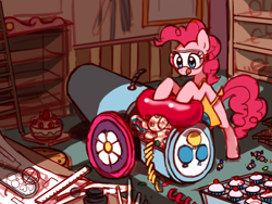 Size: 600x450 | Tagged: safe, artist:bartolomeus_, pinkie pie, earth pony, pony, party cannon, safety goggles, solo