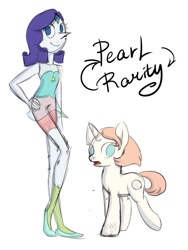 Size: 750x1000 | Tagged: safe, artist:sannykat, rarity, pony, unicorn, crossover, cutie mark, diamond and pearl, female, gemsona, hand on hip, pearl (steven universe), ponified, simple background, smiling, species swap, steven universe, white background