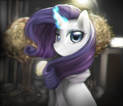 Size: 1315x1125 | Tagged: safe, artist:akivia-jones-404, rarity, pony, unicorn, lamppost, magic, solo, tree