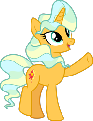 Size: 6400x8339 | Tagged: safe, artist:parclytaxel, part of a series, part of a set, sunset shimmer, vapor trail, pony, unicorn, .svg available, absurd resolution, female, looking up, mane swap, mare, pointing, raised leg, simple background, smiling, solo, transparent background, vector