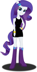 Size: 1643x3133 | Tagged: safe, artist:deannaphantom13, rarity, equestria girls, black dress, boots, bracelet, clothes, dress, eared humanization, high heel boots, jewelry, looking at you, ponied up, ponytail, simple background, smiling, solo, transparent background