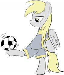 Size: 992x1173 | Tagged: safe, artist:mcsadat, derpy hooves, pegasus, pony, /mlp/, 4chan, 4chan cup, ball, bipedal, clothes, female, football, jersey, mare, safest hooves, short-sleeved goalkeeper jersey, solo