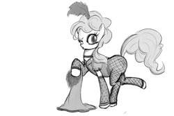 Size: 1000x667 | Tagged: safe, pinkie pie, earth pony, pony, clothes, dress, monochrome, saloon dress, solo