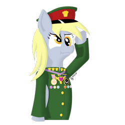 Size: 1024x1024 | Tagged: safe, artist:darkdabula, derpy hooves, pony, army, general, medals, salute, simple background, transparent background