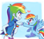 Size: 551x500 | Tagged: dead source, safe, artist:baekgup, derpibooru import, rainbow dash, pegasus, pony, equestria girls, blushing, clothes, cute, dashabetes, female, fist bump, hand on hip, heart, hoofbump, human ponidox, looking at each other, mare, open mouth, self ponidox, skirt, smiling, square crossover, wristband