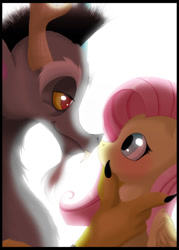 Size: 604x842 | Tagged: safe, artist:blazemizu, discord, fluttershy, pegasus, pony, cute, discoshy, female, male, nose kiss, shipping, straight