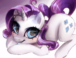 Size: 2345x1789 | Tagged: safe, artist:my-magic-dream, rarity, pony, unicorn, female, horn, looking at you, mare, purple mane, solo, white coat
