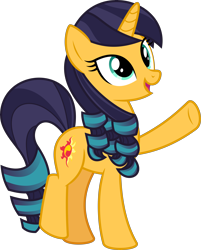 Size: 6400x7972 | Tagged: safe, artist:parclytaxel, part of a series, part of a set, coloratura, sunset shimmer, pony, unicorn, .svg available, absurd resolution, female, looking up, mane swap, mare, pointing, raised leg, simple background, smiling, solo, transparent background, vector