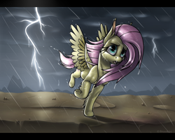 Size: 1280x1024 | Tagged: safe, artist:arceus55, fluttershy, pegasus, pony, running, solo, thunderstorm