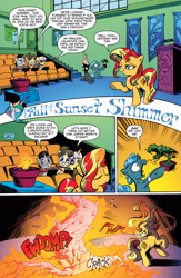 Size: 1073x1650 | Tagged: safe, idw, sunset shimmer, pony, unicorn, spoiler:comic, spoiler:comicannual2013, advertisement, carnivorous plant, comic, female, idw advertisement, juniper berry, magic, male, mare, official comic, plant, plant magic, preview, princess celestia's school for gifted unicorns, speech bubble, stallion, whistling
