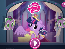 Size: 791x592 | Tagged: safe, derpibooru import, spike, twilight sparkle, twilight sparkle (alicorn), alicorn, dragon, pony, card, game, hasbro, official, twiface, wig