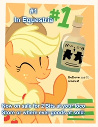 Size: 1200x1553 | Tagged: safe, artist:pixelkitties, edit, applejack, earth pony, pony, leap of faith, #1, #1 in equestria, applejack approved, endorsement, eyes closed, image macro, meme, pizap, poster, solo